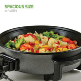 12 In. Black Non Stick Electric Skillet Aluminum Body and Tempered Glass Lid, Removable Temperature Knob