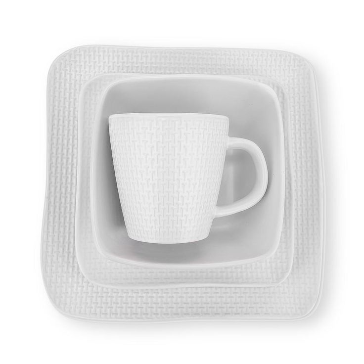 Stone Lain 32 Piece Stoneware Square Weave Dinnerware Set, Service for 8, White