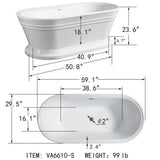 Versailles 59 in. Acrylic Flatbottom Freestanding Bathtub in White - Super Arbor