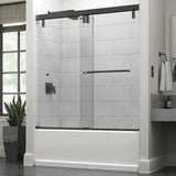 Portman 60 x 59-1/4 in. Frameless Mod Soft-Close Sliding Bathtub Door in Nickel with 3/8 in. (10mm) Clear Glass - Super Arbor