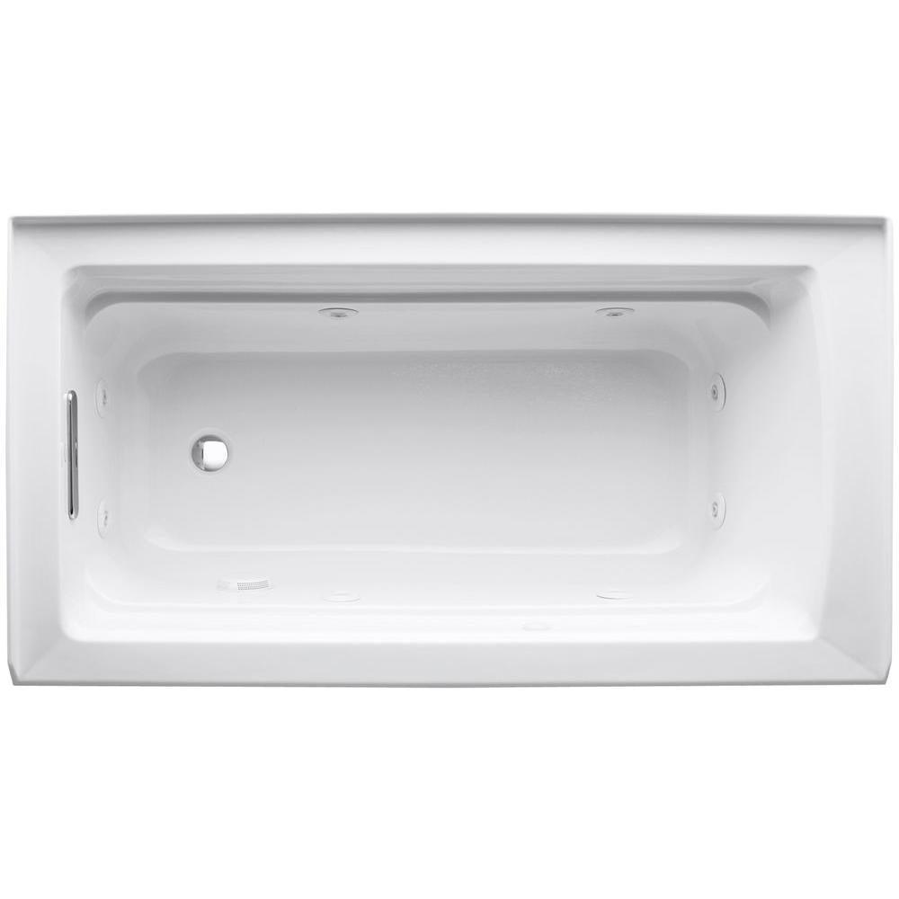 Archer 5 ft. Left-Drain Rectangular Alcove Whirlpool Bathtub in Biscuit - Super Arbor