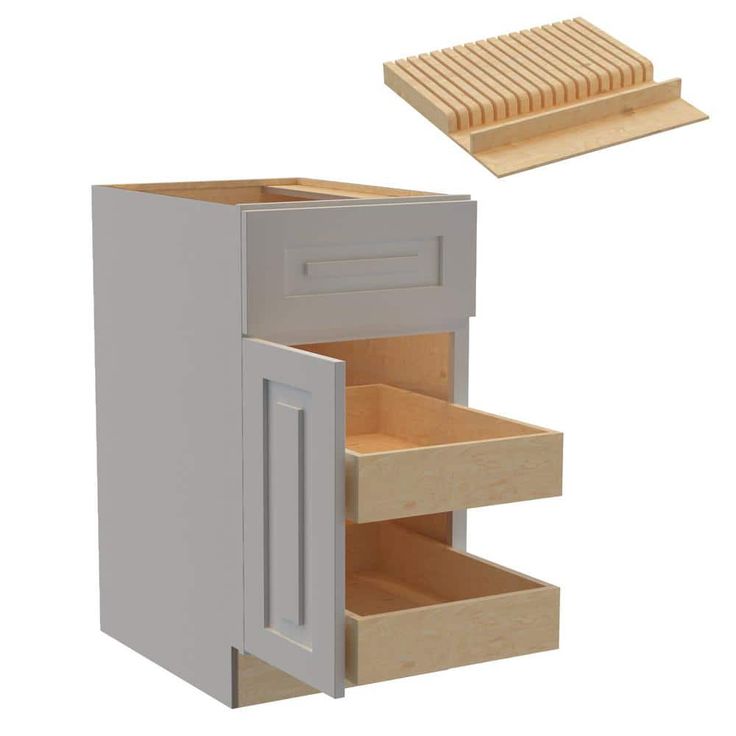 Home Decorators Collection Grayson 18 in. W x 24 in. D x 34.5 in. H Assembled Plywood Base Kitchen Cabinet in Pearl Gray with 2ROT Knife Block LH