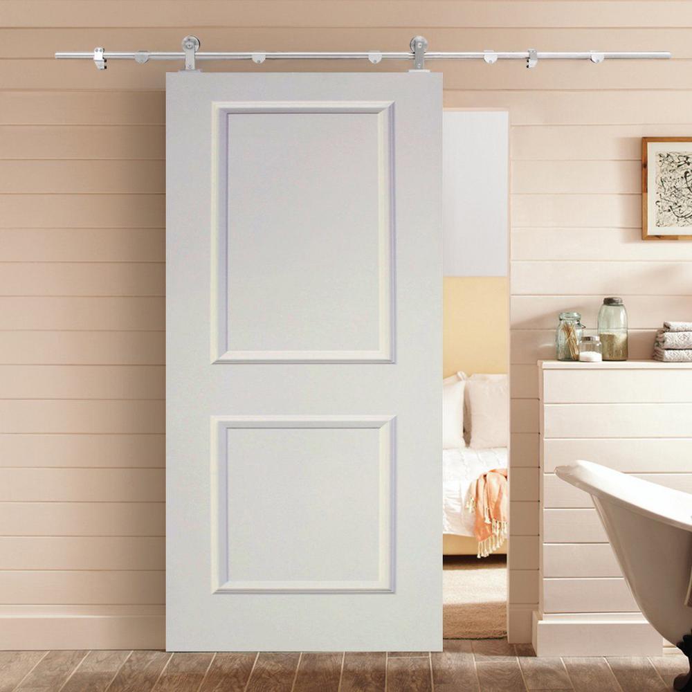 Top Mount Door Track Hardware and White Primed MDF Raised 2 Panel Interior Sliding Barn Door - Super Arbor