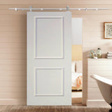 Top Mount Door Track Hardware and White Primed MDF Raised 2 Panel Interior Sliding Barn Door - Super Arbor