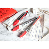 Stainless Steel and Silicone Locking Red Tongs (Set of 2)