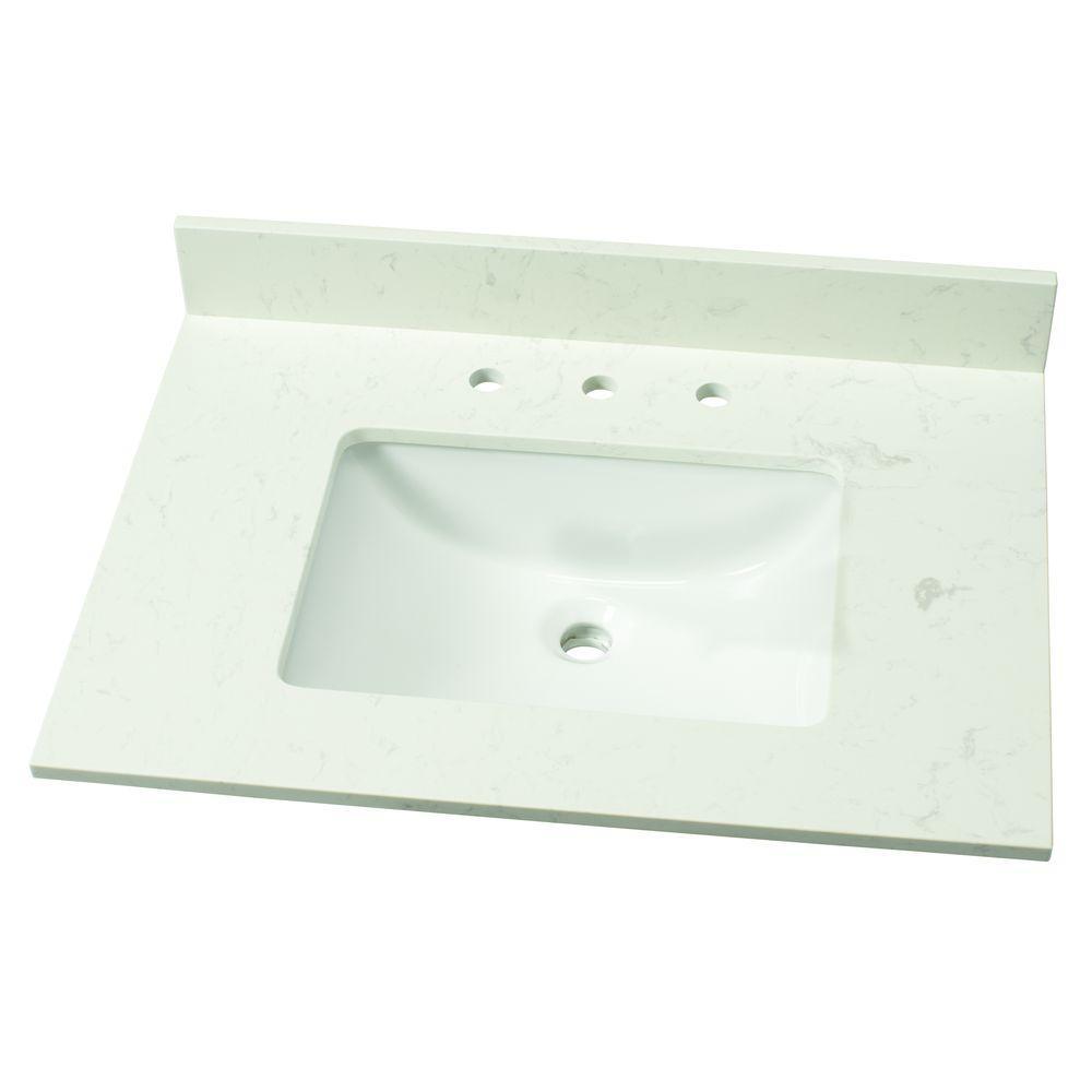 25 in. W Marble Single Sink Vanity Top in Arabescato Venato with White Sink - Super Arbor