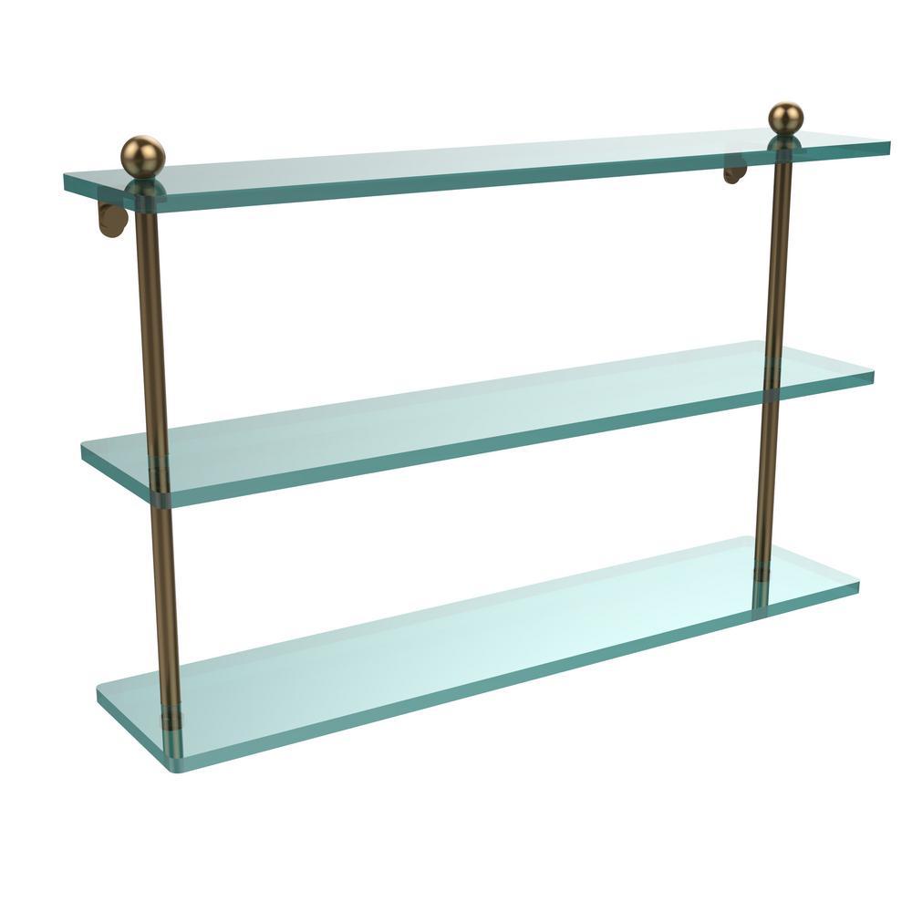 22 in. L  x 15 in. H  x 5 in. W 3-Tier Clear Glass Bathroom Shelf in Satin Nickel - Super Arbor
