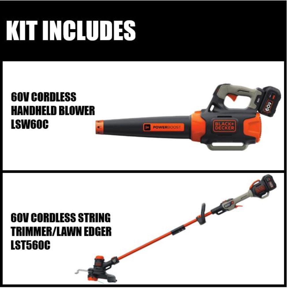 BLACK+DECKER 100 MPH 400 CFM 60V MAX Cordless Handheld Leaf Blower with Bonus 2-in-1 String Grass Trimmer/Lawn Edger Included - Super Arbor