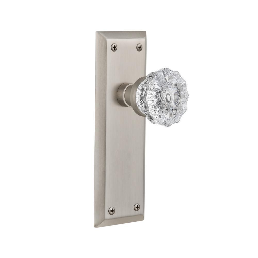 New York Plate 2-3/8 in. Backset Oil-Rubbed Bronze Privacy Bed/Bath Crystal Glass Door Knob - Super Arbor