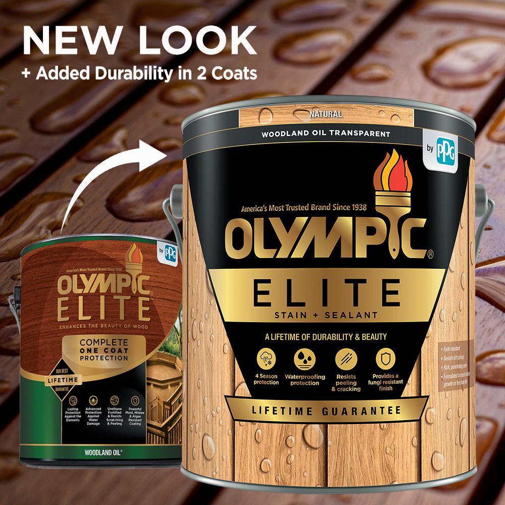 Olympic Elite 3 gal. Mahogany Blaze Woodland Oil Transparent Advanced Exterior Stain and Sealant in One - Super Arbor