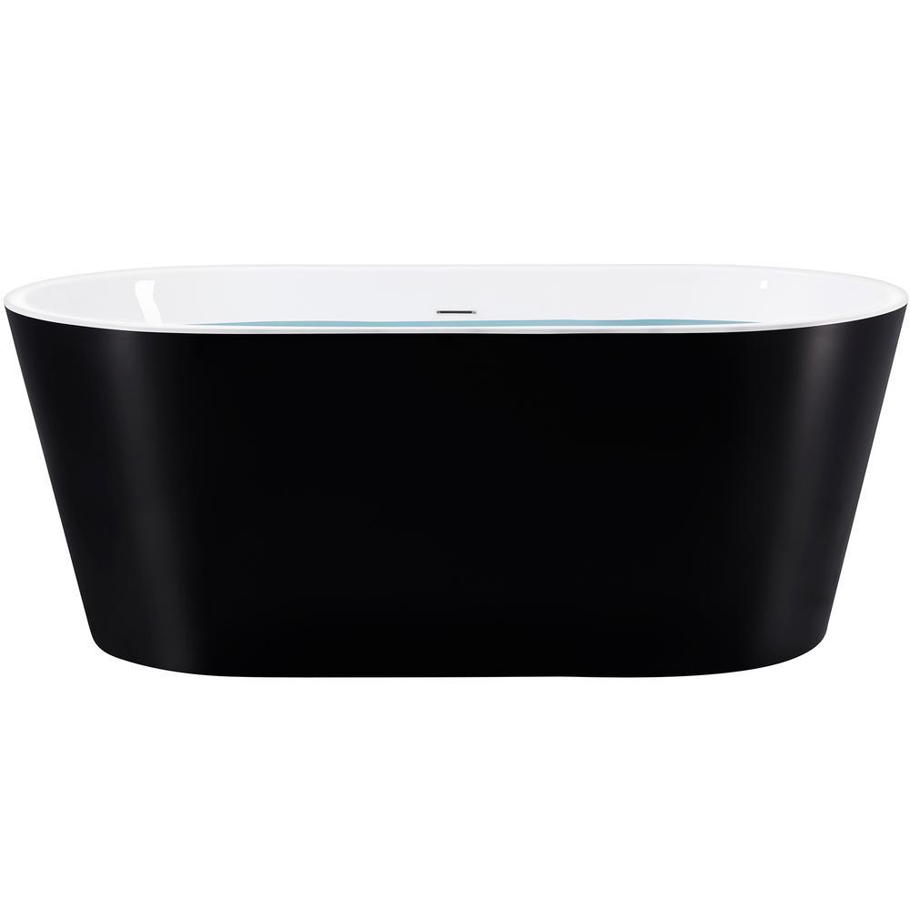 59 in. Fiberglass Double Ended Flatbottom Non-Whirlpool Bathtub in Glossy Black - Super Arbor