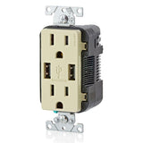 3.6A USB Dual Type A In-Wall Charger with 15 Amp Tamper-Resistant Outlets, Ivory - Super Arbor