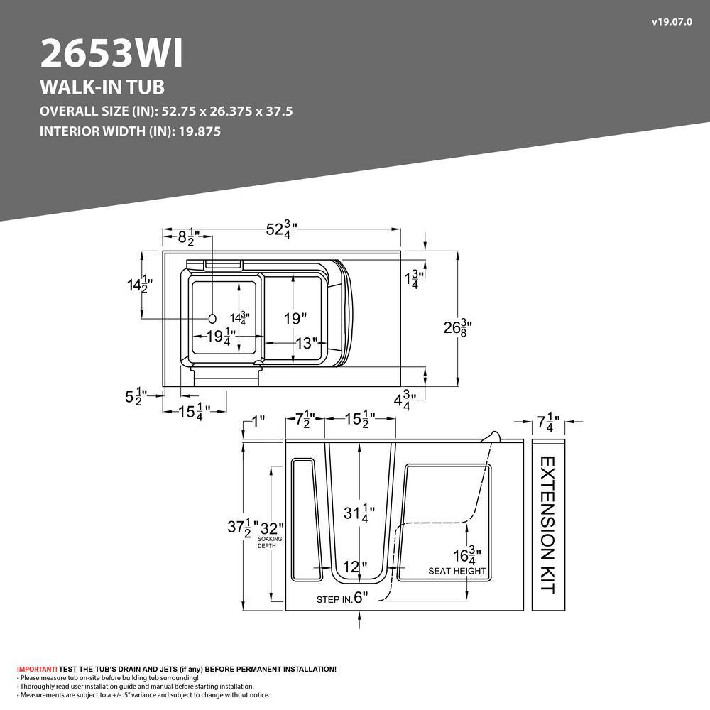 Safe Premier 52.75 in. x 60 in. x 26 in. Left Drain Walk-in Air and Whirlpool Bathtub in White - Super Arbor