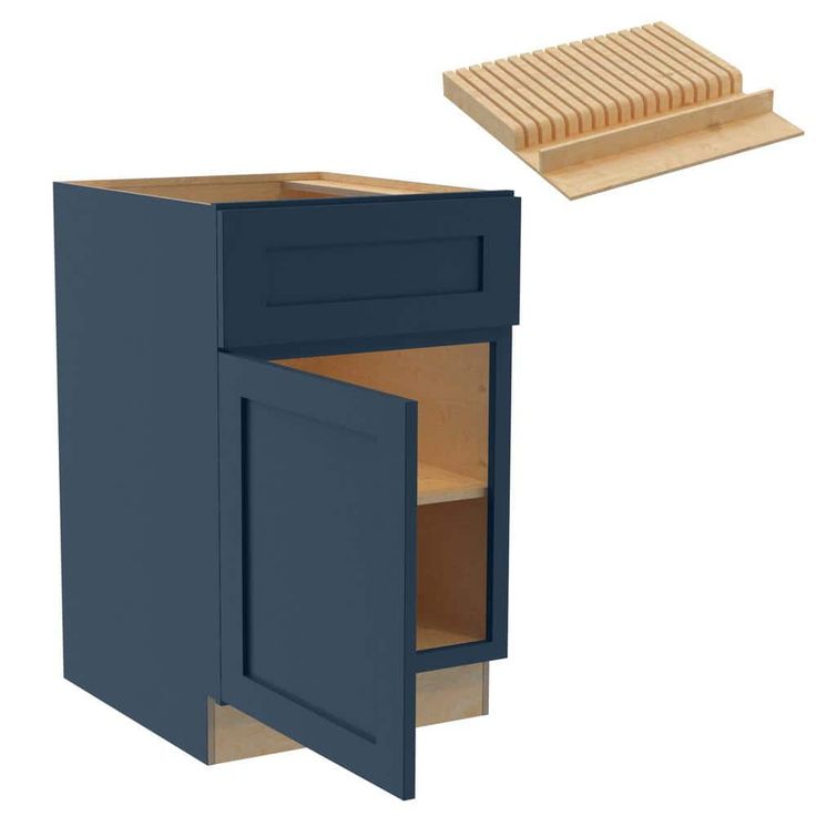 Newport 21 in. W x 24 in. D x 34.5 in. H Assembled Plywood Base Kitchen Cabinet in Mythic Blue with Knife Block LH