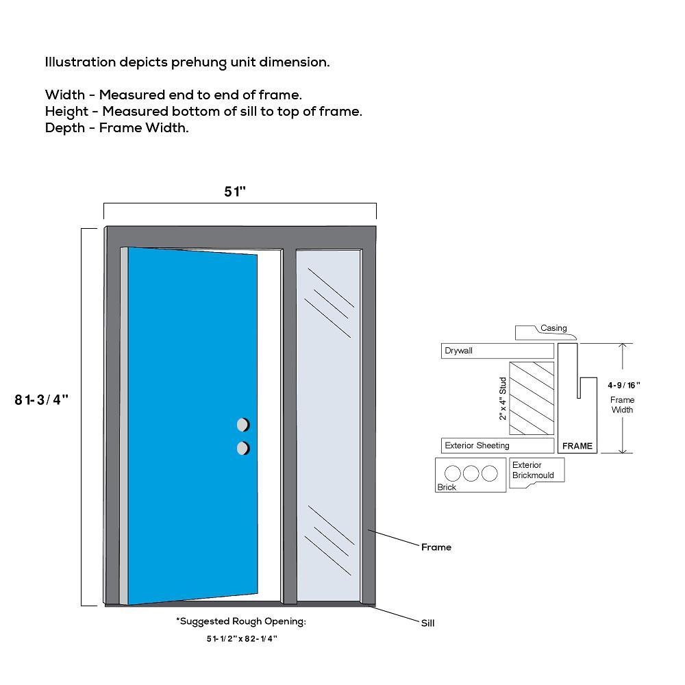 51 in. x 81.75 in. Celeste Frosted Glass Left-Hand Inswing 4-Lite Eclectic Painted Steel Prehung Front Door w/ Sidelite - Super Arbor