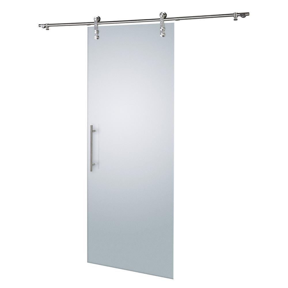 37 in. x 84 in. Glacier Full Frosted Glass Sliding Barn Door with Hardware Kit - Super Arbor