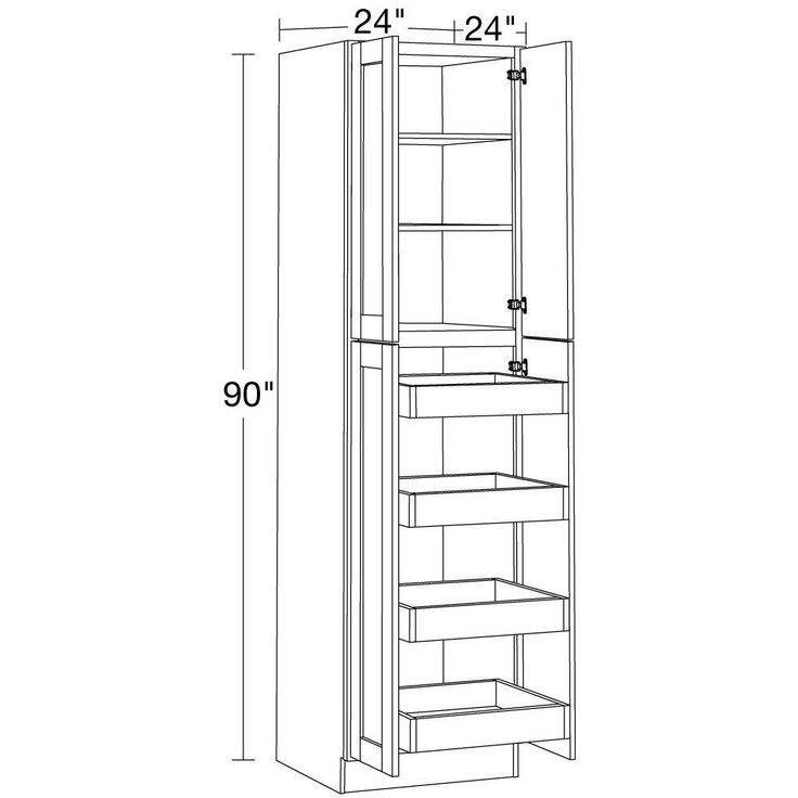 Home Decorators Collection Washington 24 in. W x 24 in. D x 90 in. H Assembled Plywood Pantry Kitchen Cabinet in Onyx with 4ROT Soft Close