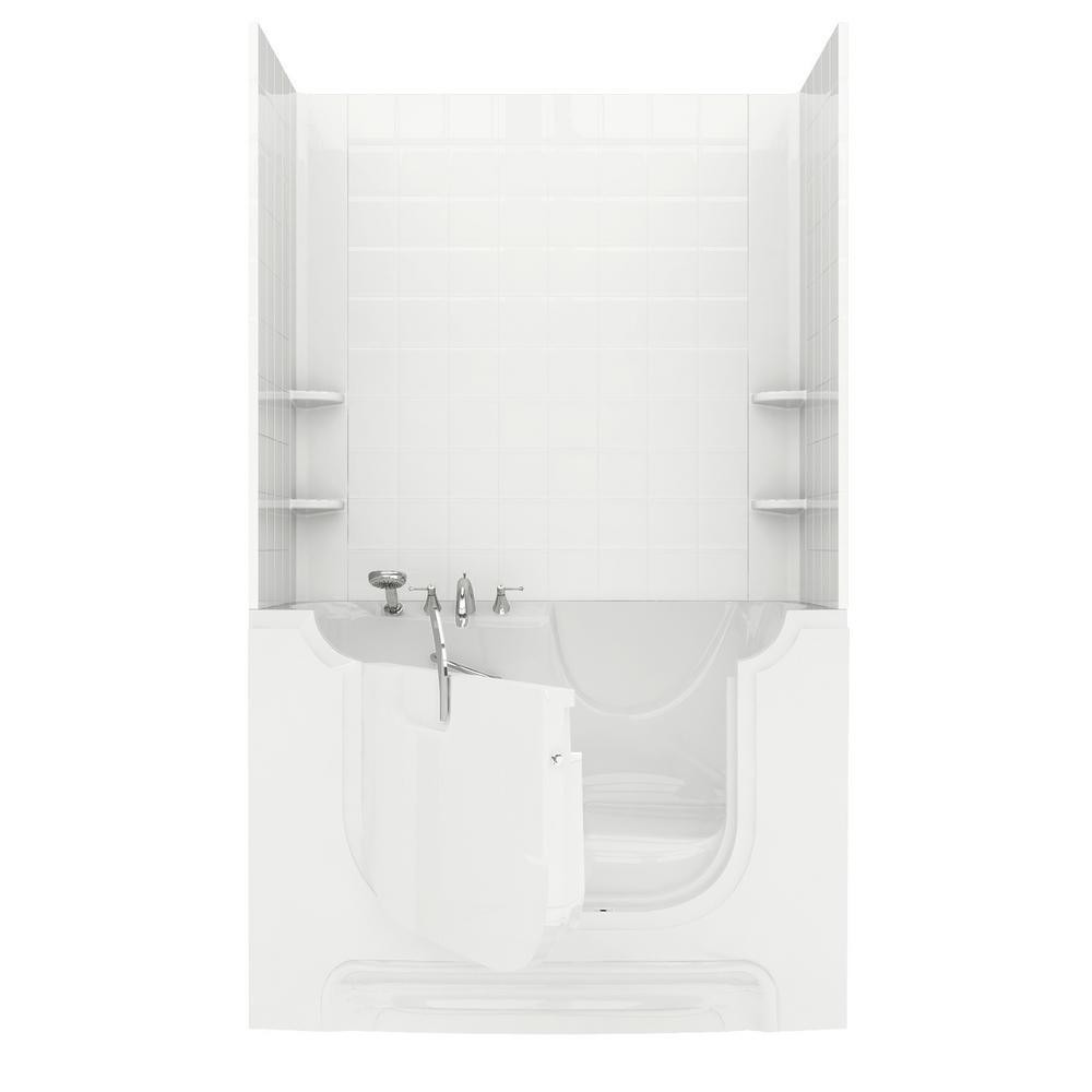 Nova Wheelchair Access 5 ft. Walk-in Whirlpool and Air Bathtub with 6 in. Tile Easy Up Adhesive Wall Surround in White - Super Arbor