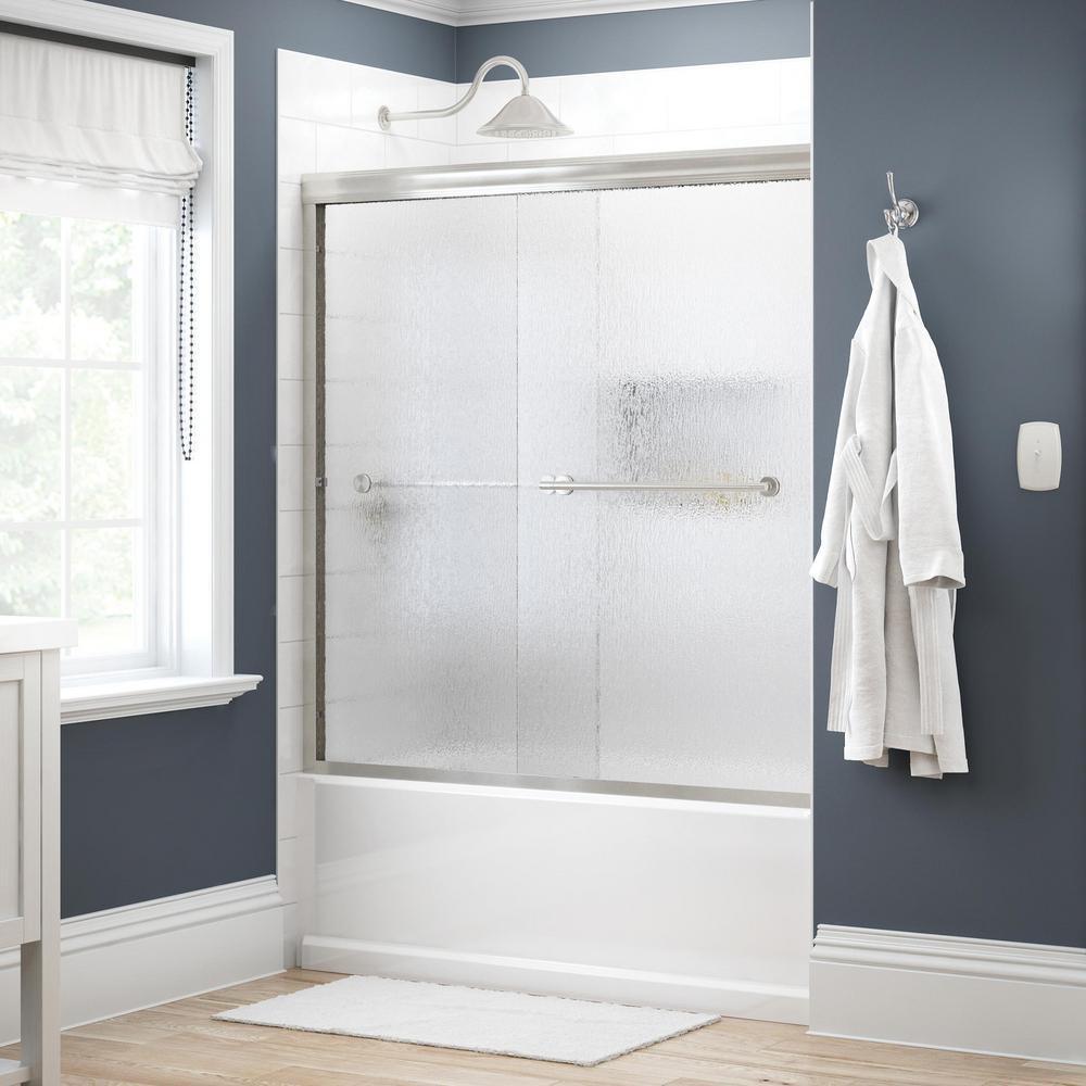 Crestfield 60 in. x 58-1/8 in. Traditional Semi-Frameless Sliding Bathtub Door in Bronze and 1/4 in. (6mm) Niebla Glass - Super Arbor