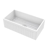 Farmhouse Apron Front Fireclay 33 in. Fluted Single Bowl Kitchen Sink in White with Grid and Strainer