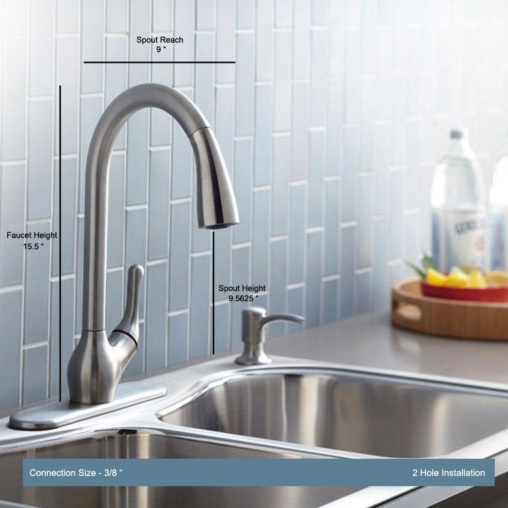 Barossa Single-Handle Pull-Down Sprayer Kitchen Faucet with Soap/Lotion Dispenser in Vibrant Stainless - Super Arbor