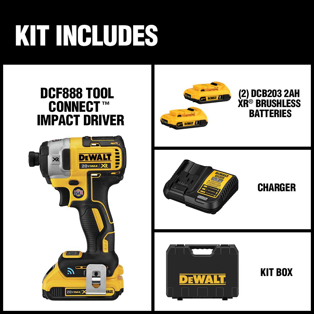20-Volt MAX XR w/ Tool Connect Premium Cordless Brushless 1/4 in. Hex Impact Driver w/ (2) 2Ah Batteries, Charger & Bag - Super Arbor