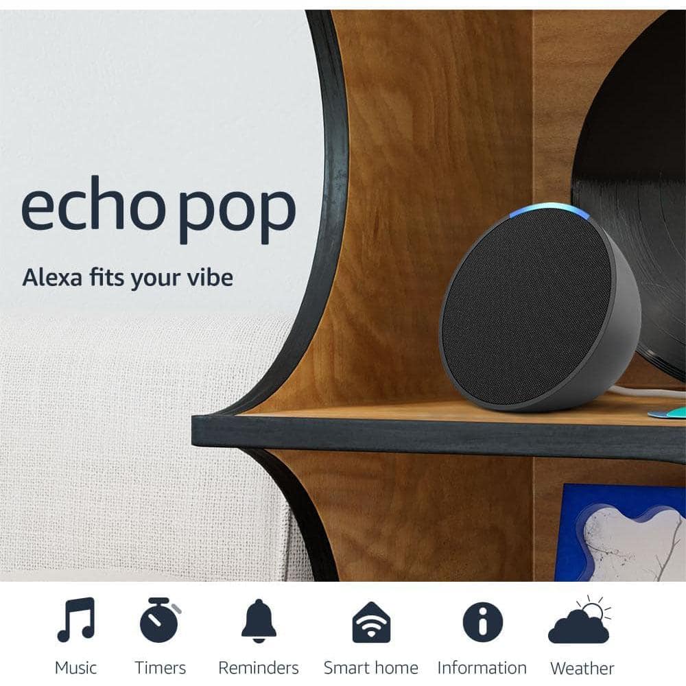 Amazon Echo Pop (1st Gen, 2023 Release) Full Sound Compact Smart Speaker with Alexa, Charcoal