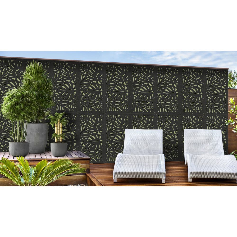 DESIGN VU Tropics 4 ft. x 2 ft. Charcoal Recycled Polymer Decorative Screen Panel, Wall Decor and Privacy Panel