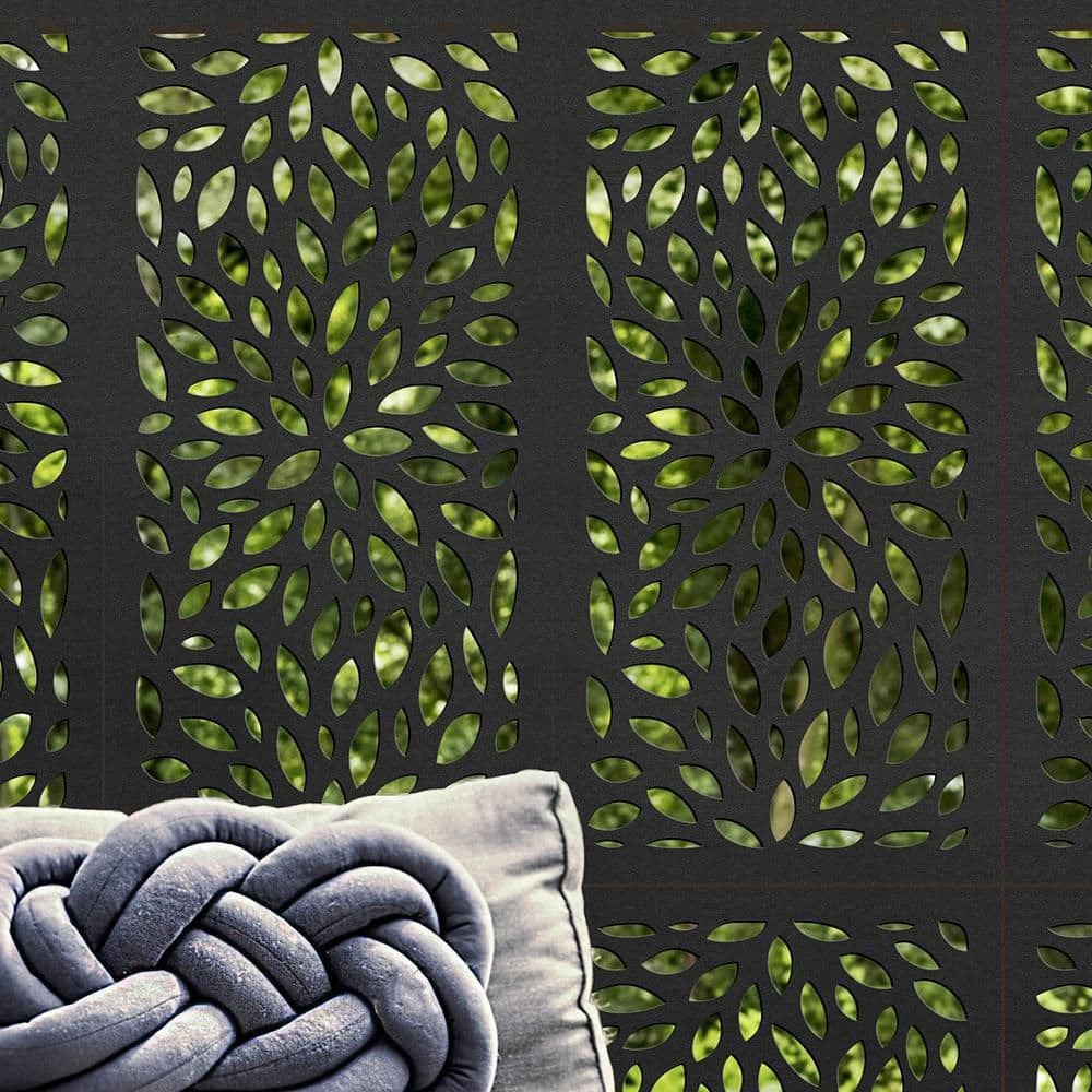 DESIGN VU Floral 4 ft. x 2 ft. Charcoal Recycled Polymer Decorative Screen Panel, Wall Decor and Privacy Panel