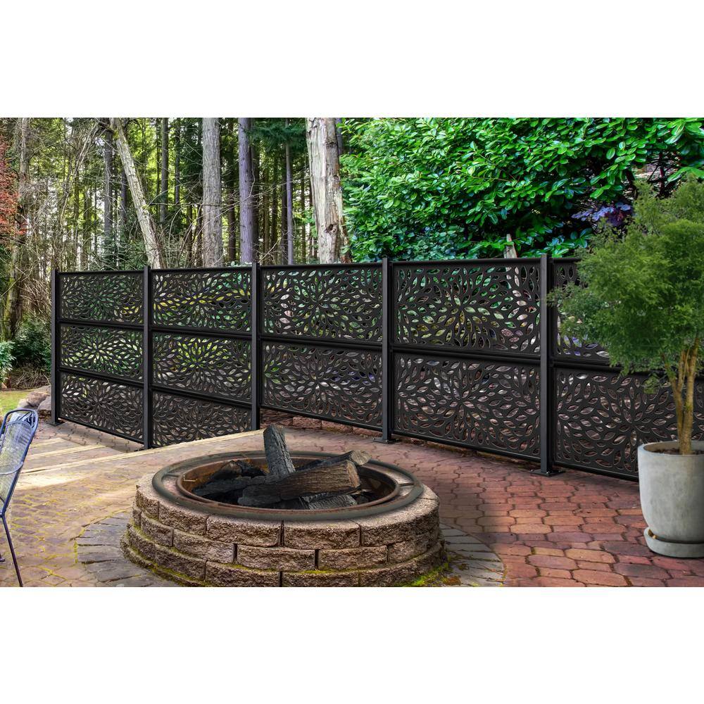 DESIGN VU Floral 4 ft. x 2 ft. Charcoal Recycled Polymer Decorative Screen Panel, Wall Decor and Privacy Panel