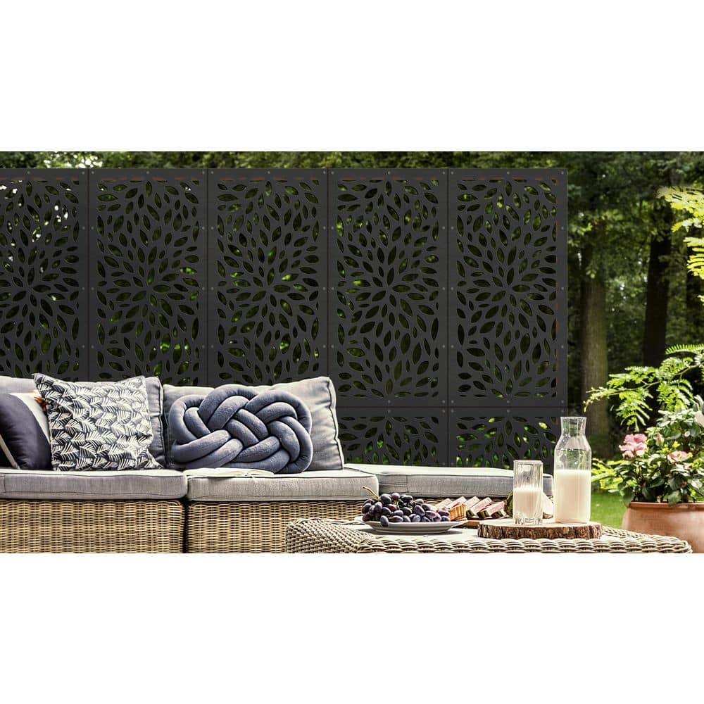 DESIGN VU Floral 4 ft. x 2 ft. Charcoal Recycled Polymer Decorative Screen Panel, Wall Decor and Privacy Panel