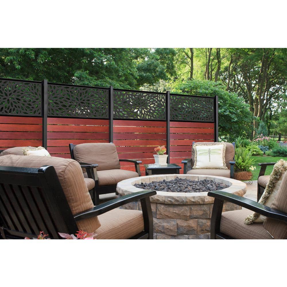 DESIGN VU Floral 4 ft. x 2 ft. Charcoal Recycled Polymer Decorative Screen Panel, Wall Decor and Privacy Panel