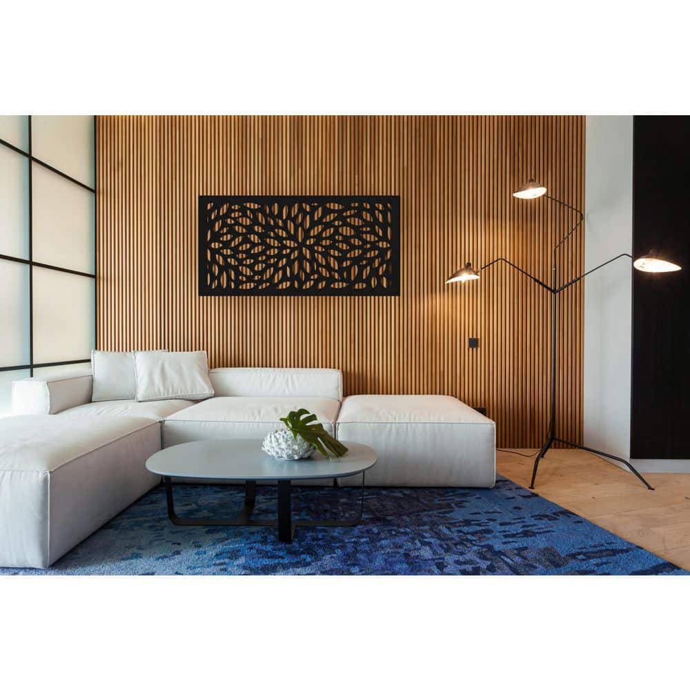 DESIGN VU Floral 4 ft. x 2 ft. Charcoal Recycled Polymer Decorative Screen Panel, Wall Decor and Privacy Panel