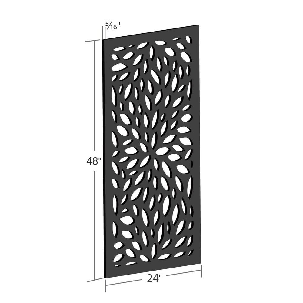 DESIGN VU Floral 4 ft. x 2 ft. Charcoal Recycled Polymer Decorative Screen Panel, Wall Decor and Privacy Panel