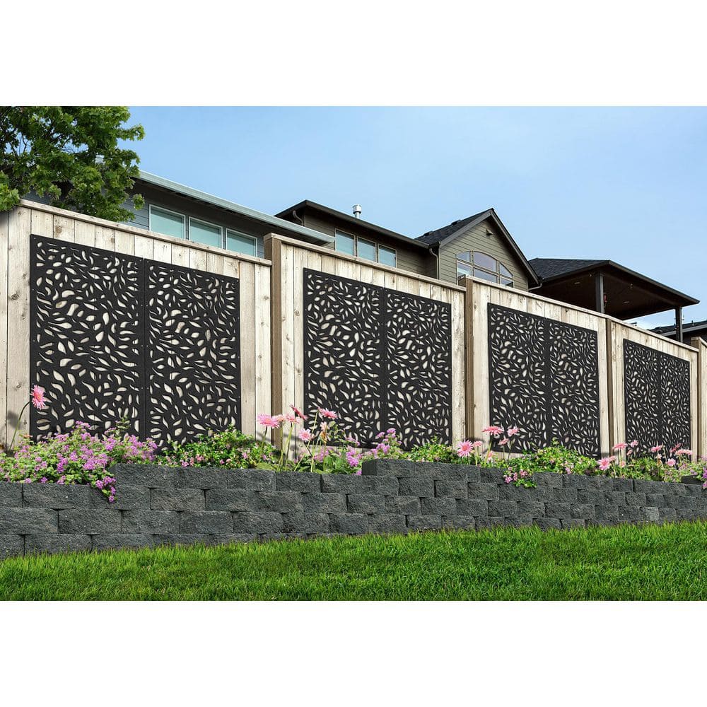 DESIGN VU Evergreen 6 ft. x 3 ft. Charcoal Recycled Polymer Decorative Screen Panel, Wall Decor and Privacy Panel