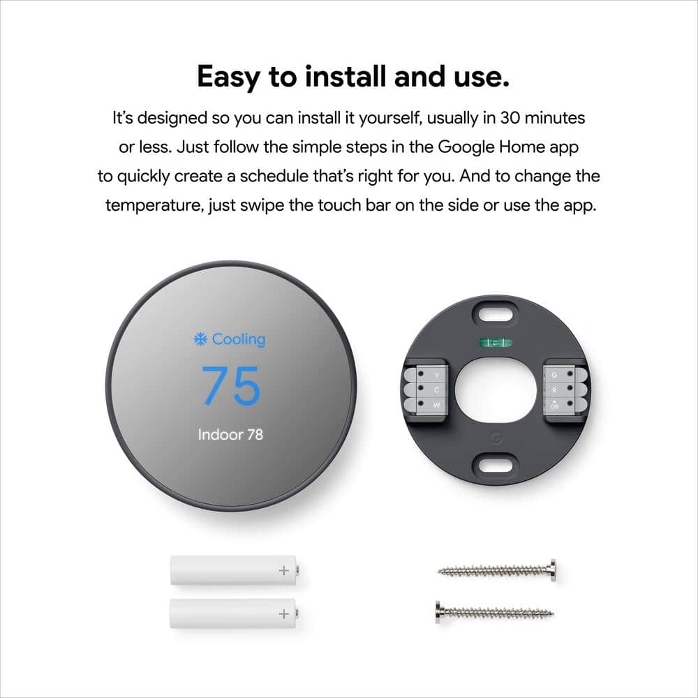 Google Nest Thermostat - Smart Programmable Wi-Fi Thermostat - Charcoal