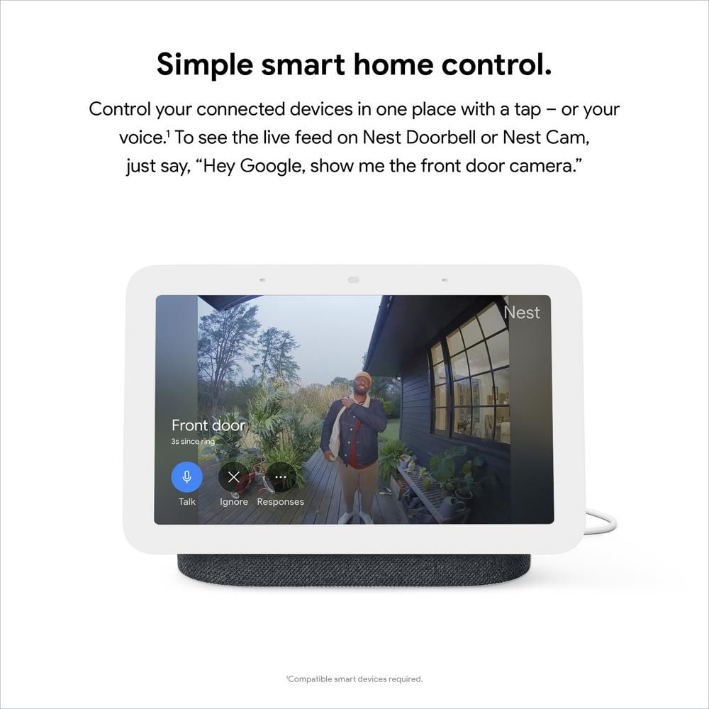 Google Nest Hub 2nd Gen Smart Home Speaker and 7" Display in Charcoal with Defiant Smart HubSpace Plug with 1 Outlet (2-Pack)