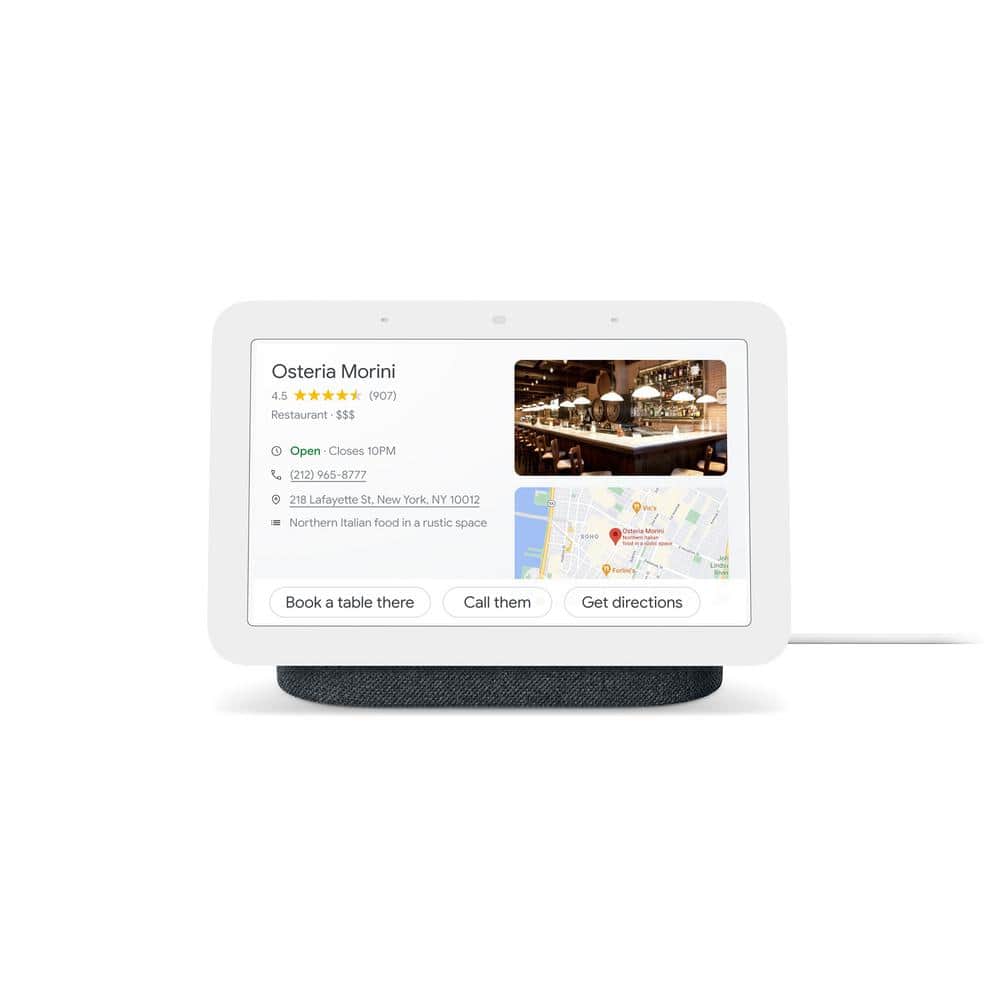Google Nest Hub 2nd Gen Smart Home Speaker and 7" Display in Charcoal with Defiant Smart HubSpace Plug with 1 Outlet (2-Pack)