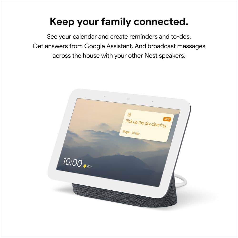 Google Nest Hub 2nd Gen Smart Home Speaker and 7" Display in Charcoal with Defiant Smart HubSpace Plug with 1 Outlet (2-Pack)