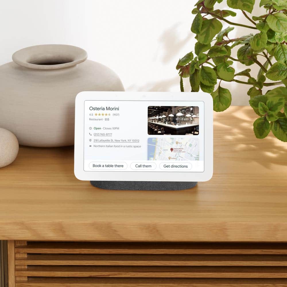 Google Nest Hub 2nd Gen Smart Home Speaker and 7" Display in Charcoal with Defiant Smart HubSpace Plug with 1 Outlet (2-Pack)