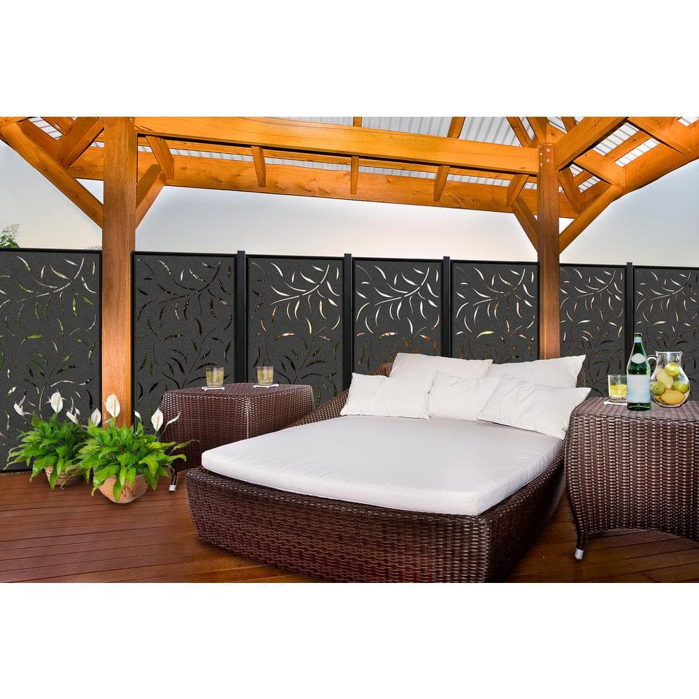 Modinex 6 ft. x 3 ft. Charcoal Gray Composite Decorative Fence Panel Featured in Acacia Design