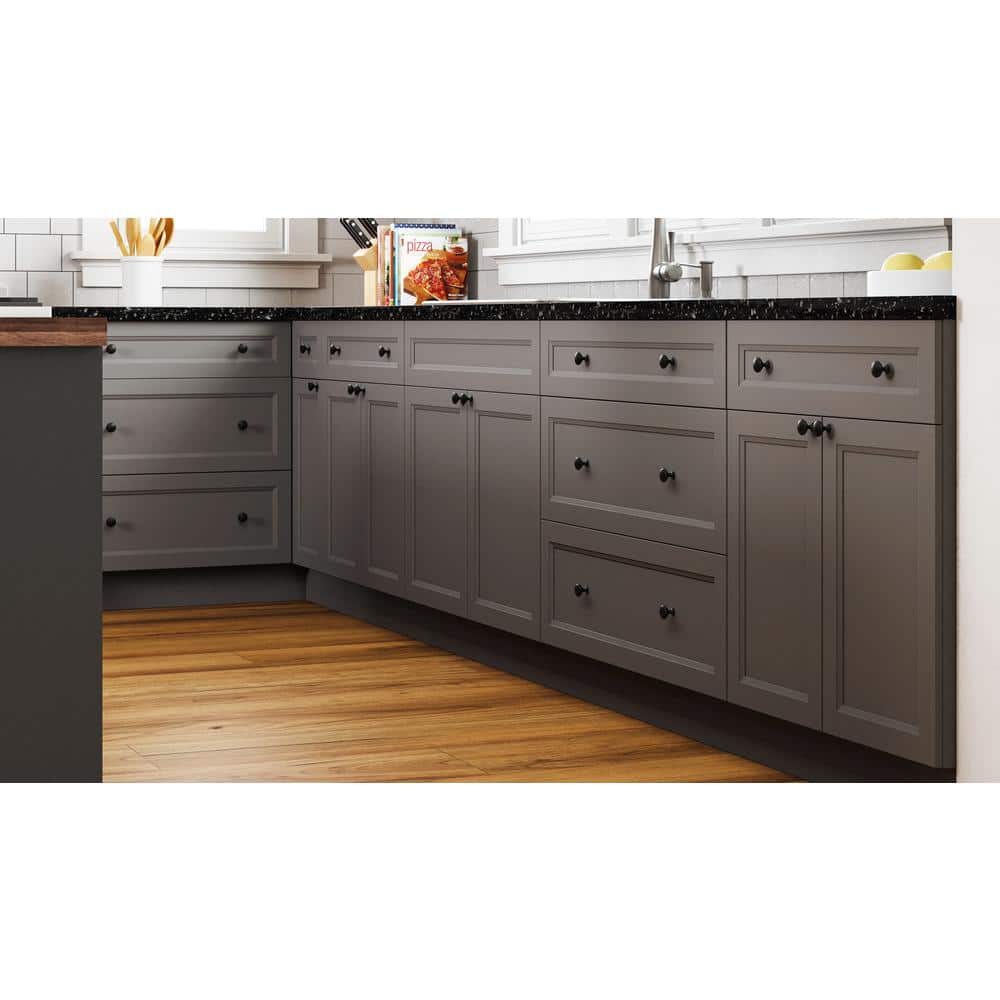 PELHAM & WHITE Keyport Shaker 45 in. W x 24 in. D x 34.5 in. H Charcoal Plywood Tool-Free Ready To Assemble Sink Base Kitchen Cabinet