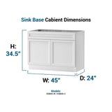 PELHAM & WHITE Keyport Shaker 45 in. W x 24 in. D x 34.5 in. H Charcoal Plywood Tool-Free Ready To Assemble Sink Base Kitchen Cabinet