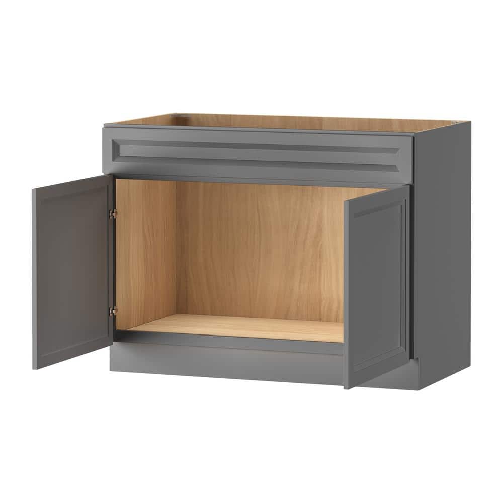 PELHAM & WHITE Keyport Shaker 45 in. W x 24 in. D x 34.5 in. H Charcoal Plywood Tool-Free Ready To Assemble Sink Base Kitchen Cabinet