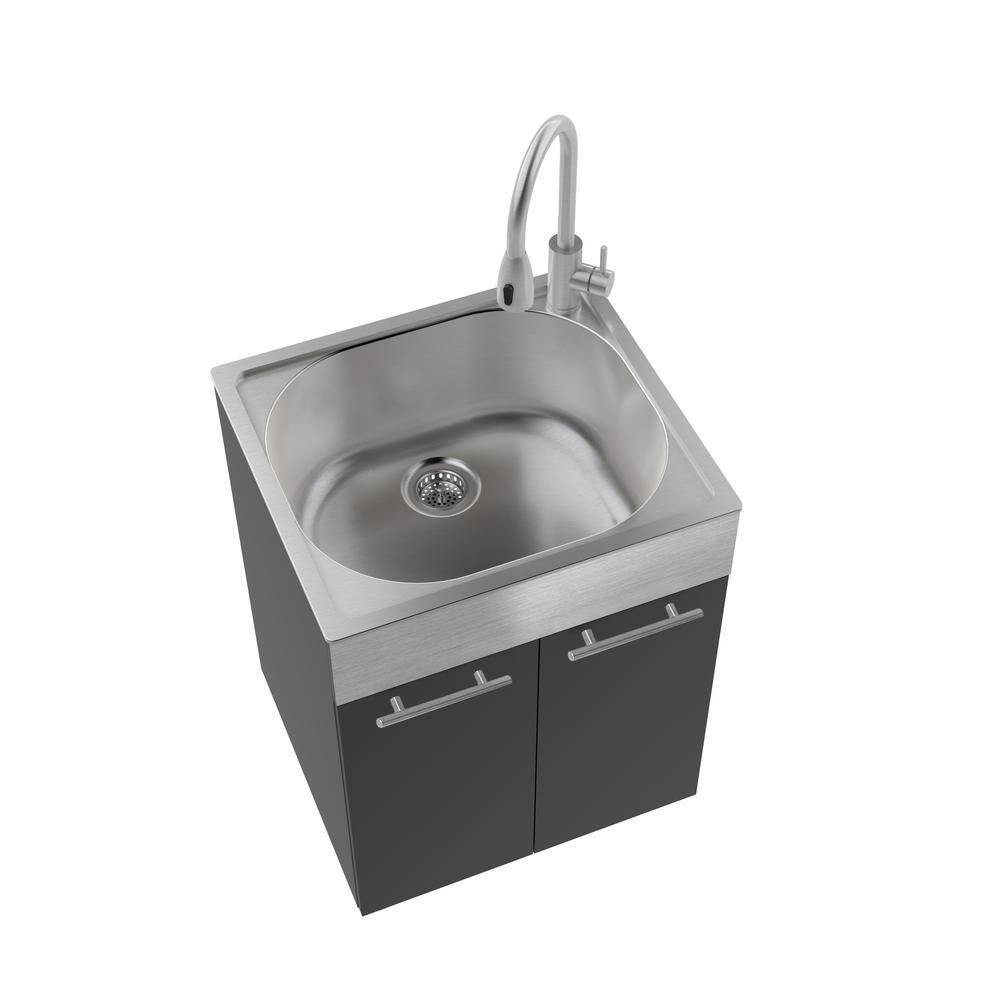 RUGGED TUB 24 in. Charcoal Utility Cabinet with Brushed Aluminum Apron & Stainless Steel Sink