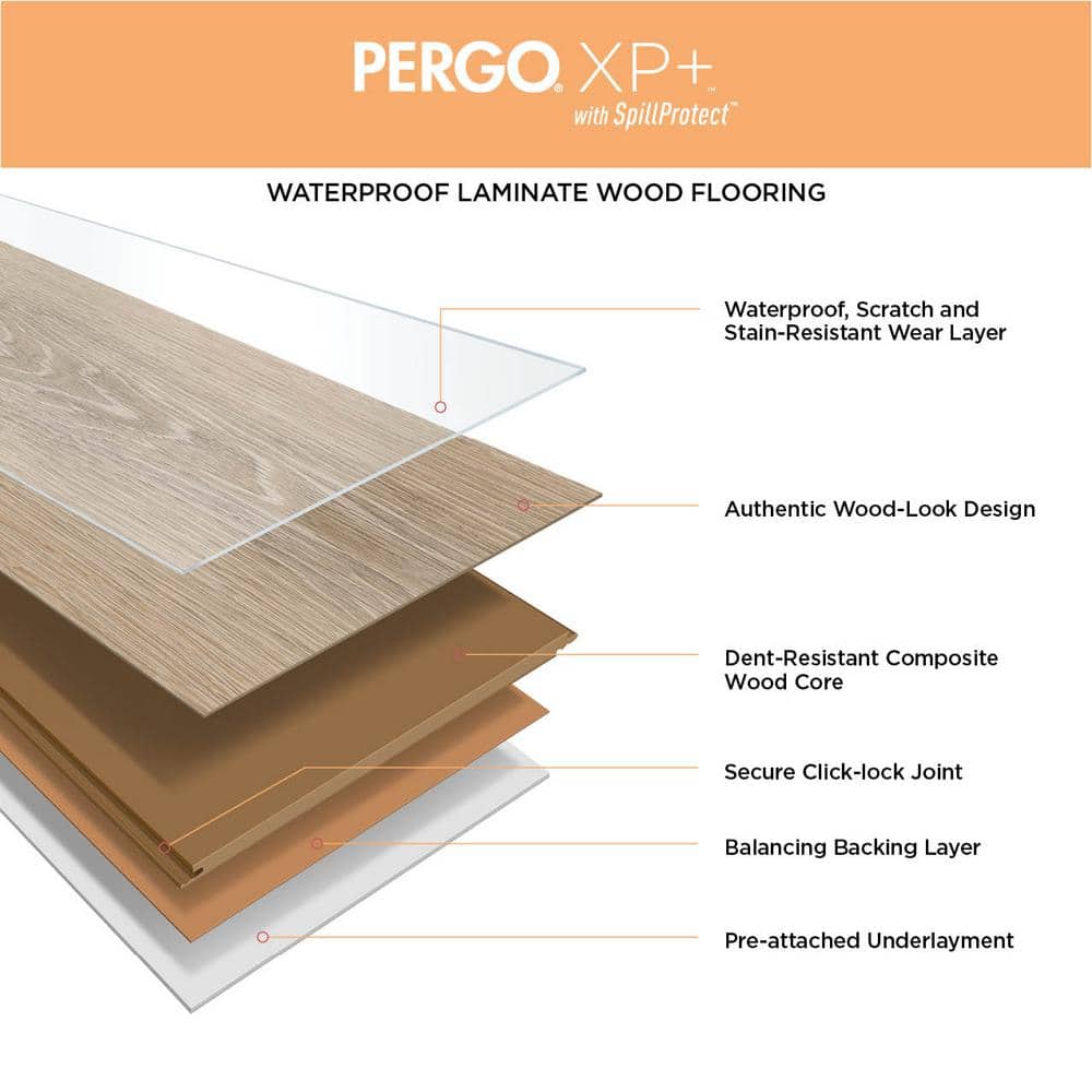 Pergo XP+ Cheshire Bluff Hickory 10 mm T x 6.1 in. W Waterproof Laminate Wood Flooring (20.15 sqft/case)