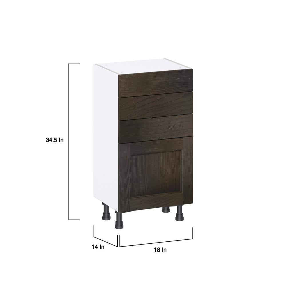 J COLLECTION Lincoln Chestnut Solid Wood Assembled Shallow Base Kitchen Cabinet with 3 Drawers (18 in. W x 34.5 in. H x 14 in. D)