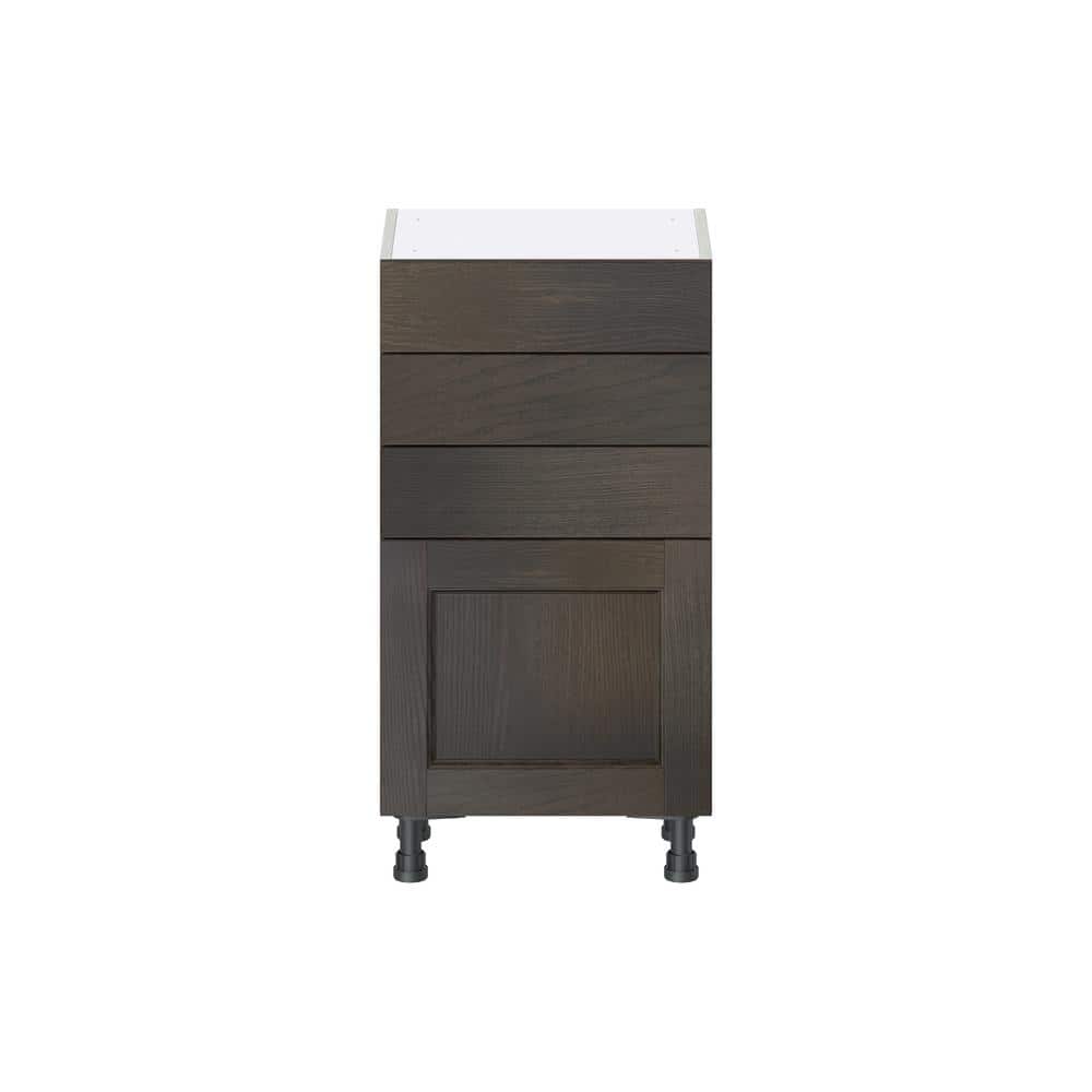 J COLLECTION Lincoln Chestnut Solid Wood Assembled Shallow Base Kitchen Cabinet with 3 Drawers (18 in. W x 34.5 in. H x 14 in. D)