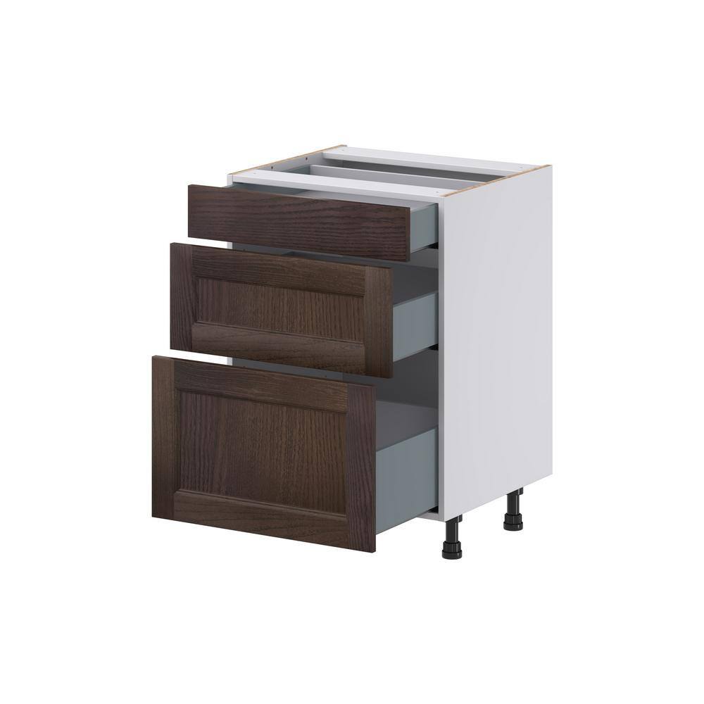 J COLLECTION Lincoln Chestnut Solid Wood Assembled 24 in. W x 34.5 in. H x 21 in. D Vanity Drawer Base Cabinet with 3Drawers