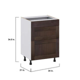 J COLLECTION Lincoln Chestnut Solid Wood Assembled 24 in. W x 34.5 in. H x 21 in. D Vanity Drawer Base Cabinet with 3Drawers